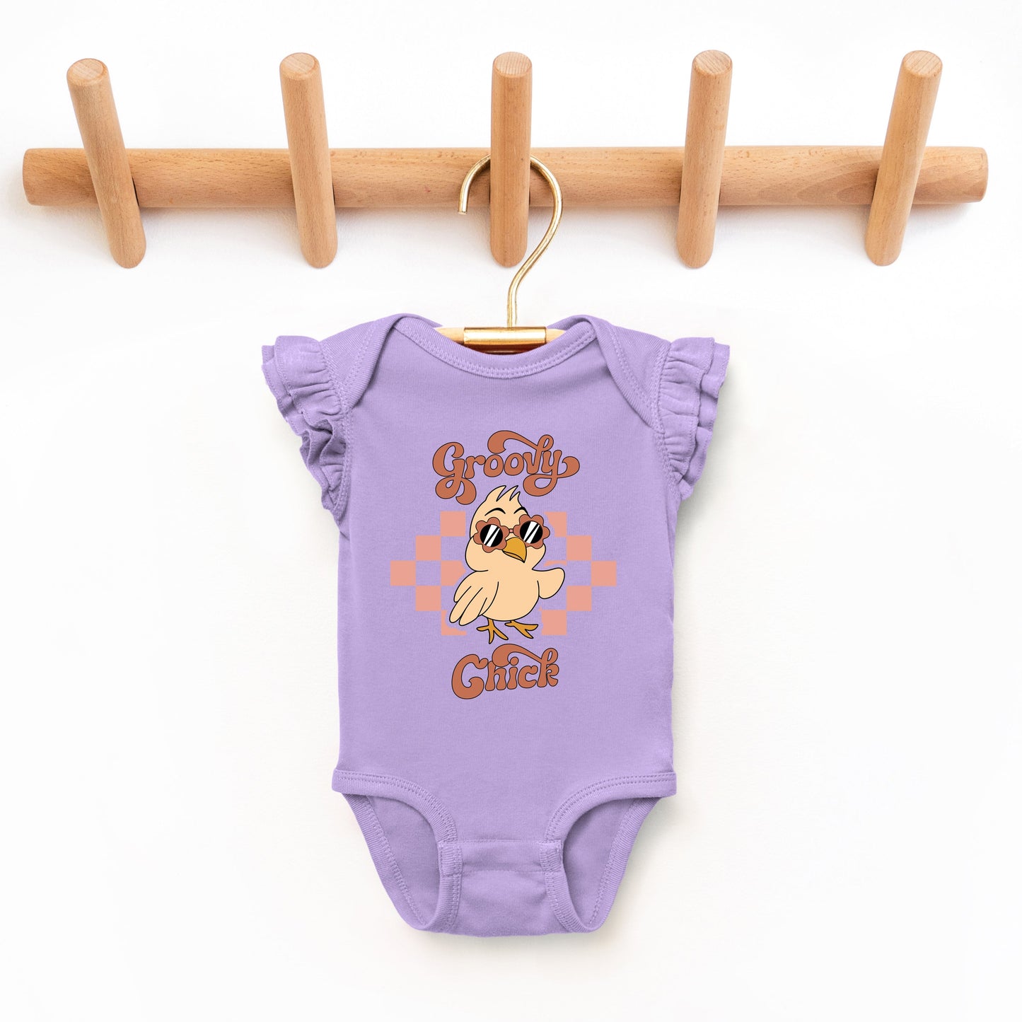 Groovy Chick Checkered | Baby Graphic Flutter Sleeve Bodysuit