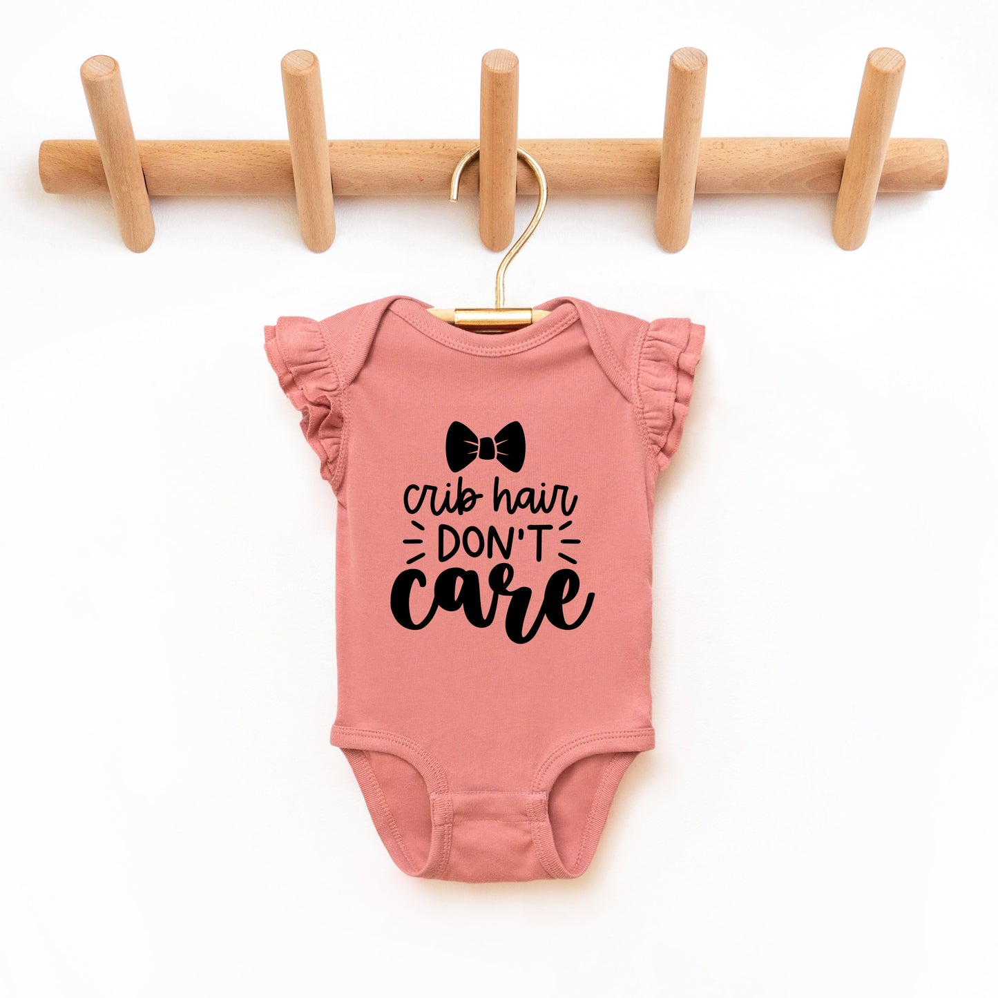 Crib Hair Don't Care | Baby Graphic Flutter Sleeve Bodysuit