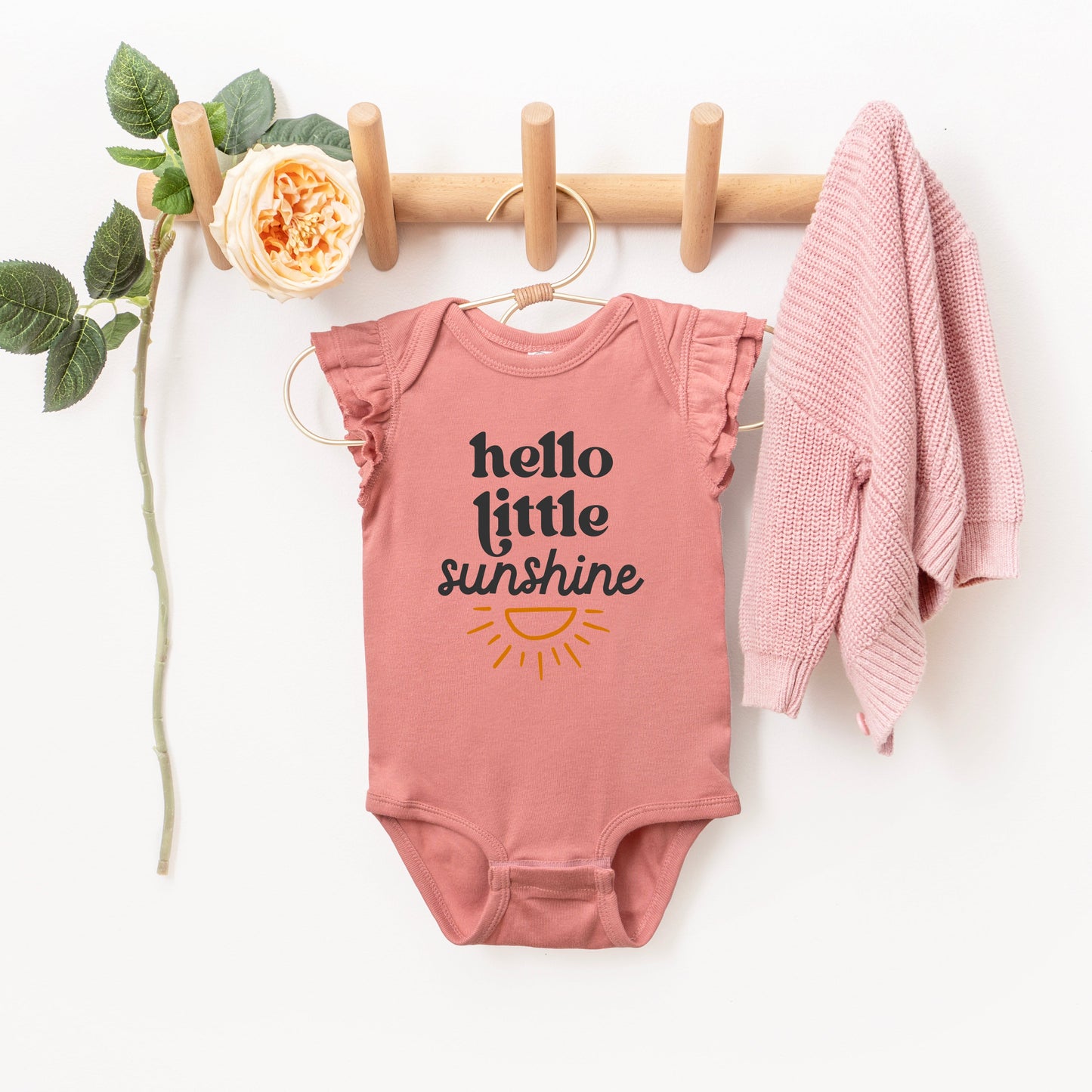 Hello Little Sunshine | Baby Graphic Flutter Sleeve Bodysuit