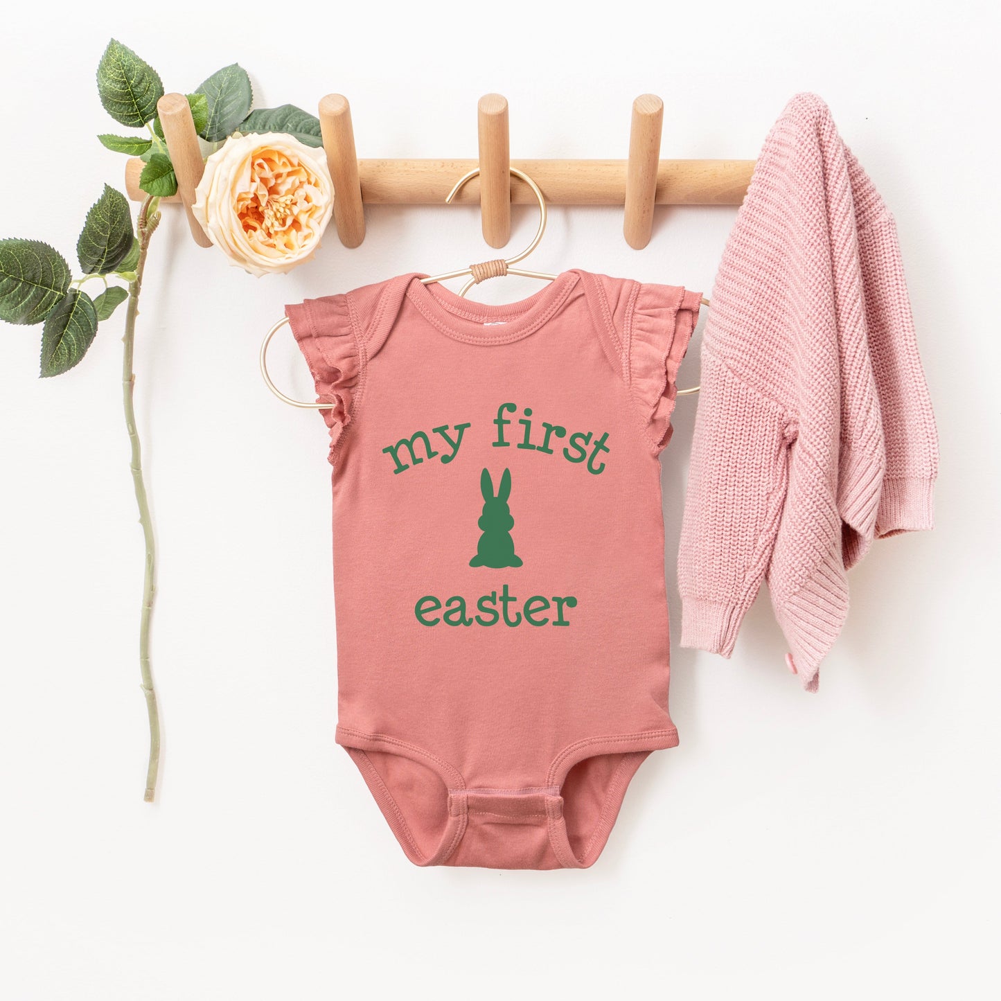Bunny First Easter | Baby Graphic Flutter Sleeve Bodysuit