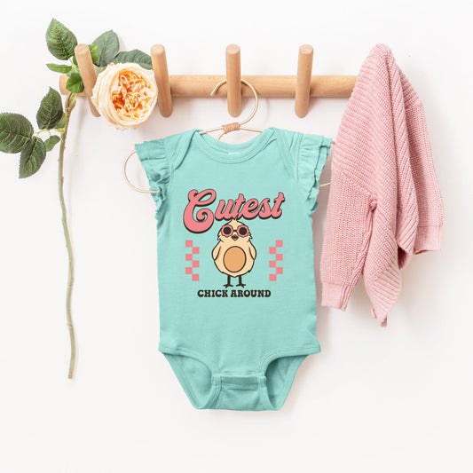 Cutest Chick Around | Baby Graphic Flutter Sleeve Bodysuit