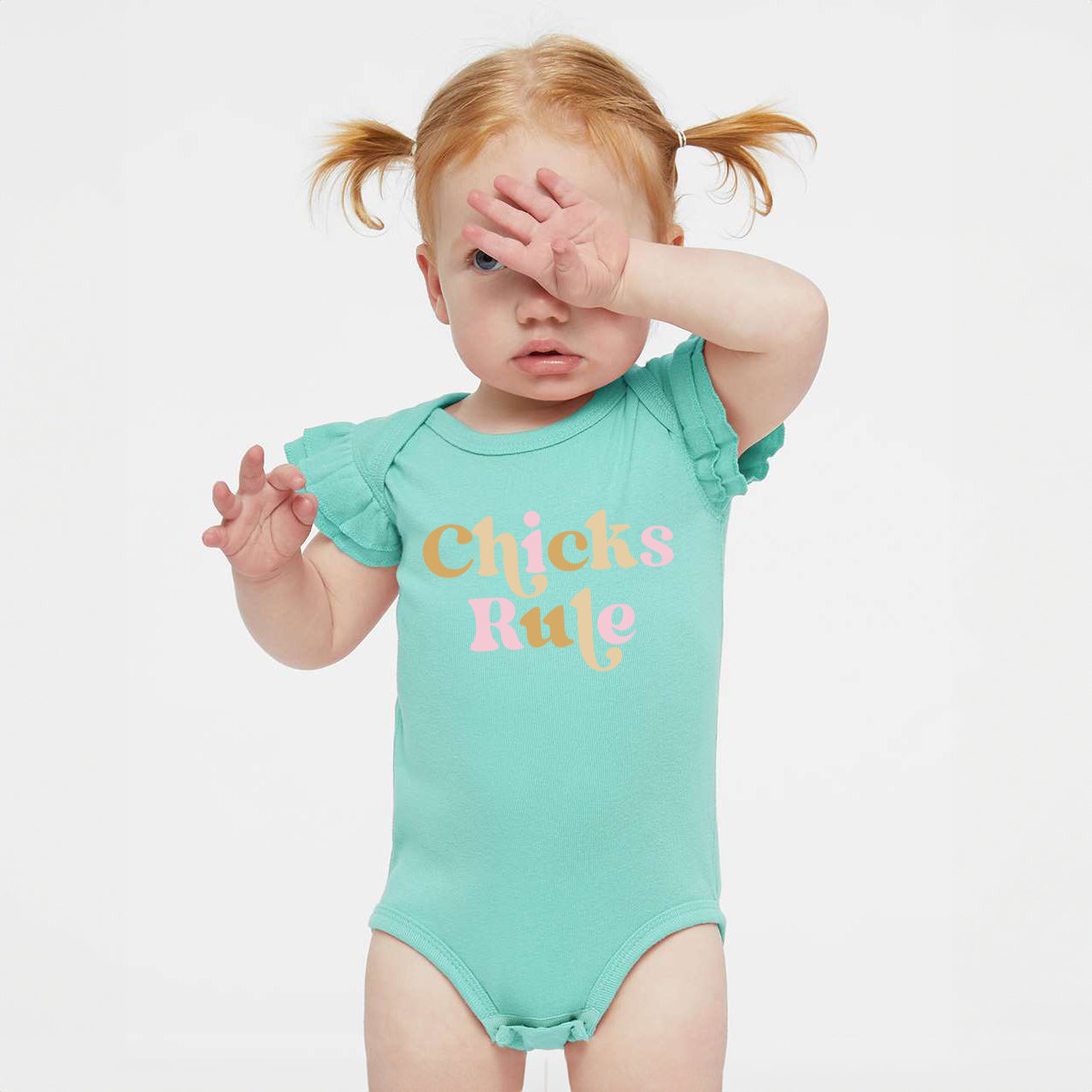 Chicks Rule Colorful | Baby Graphic Flutter Sleeve Bodysuit