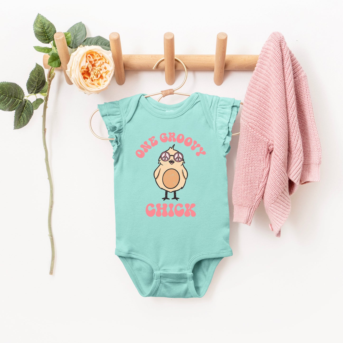 One Groovy Chick | Baby Graphic Flutter Sleeve Bodysuit