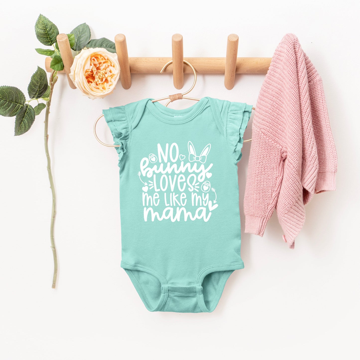 No Bunny Loves Me Like Mama | Baby Graphic Flutter Sleeve Bodysuit