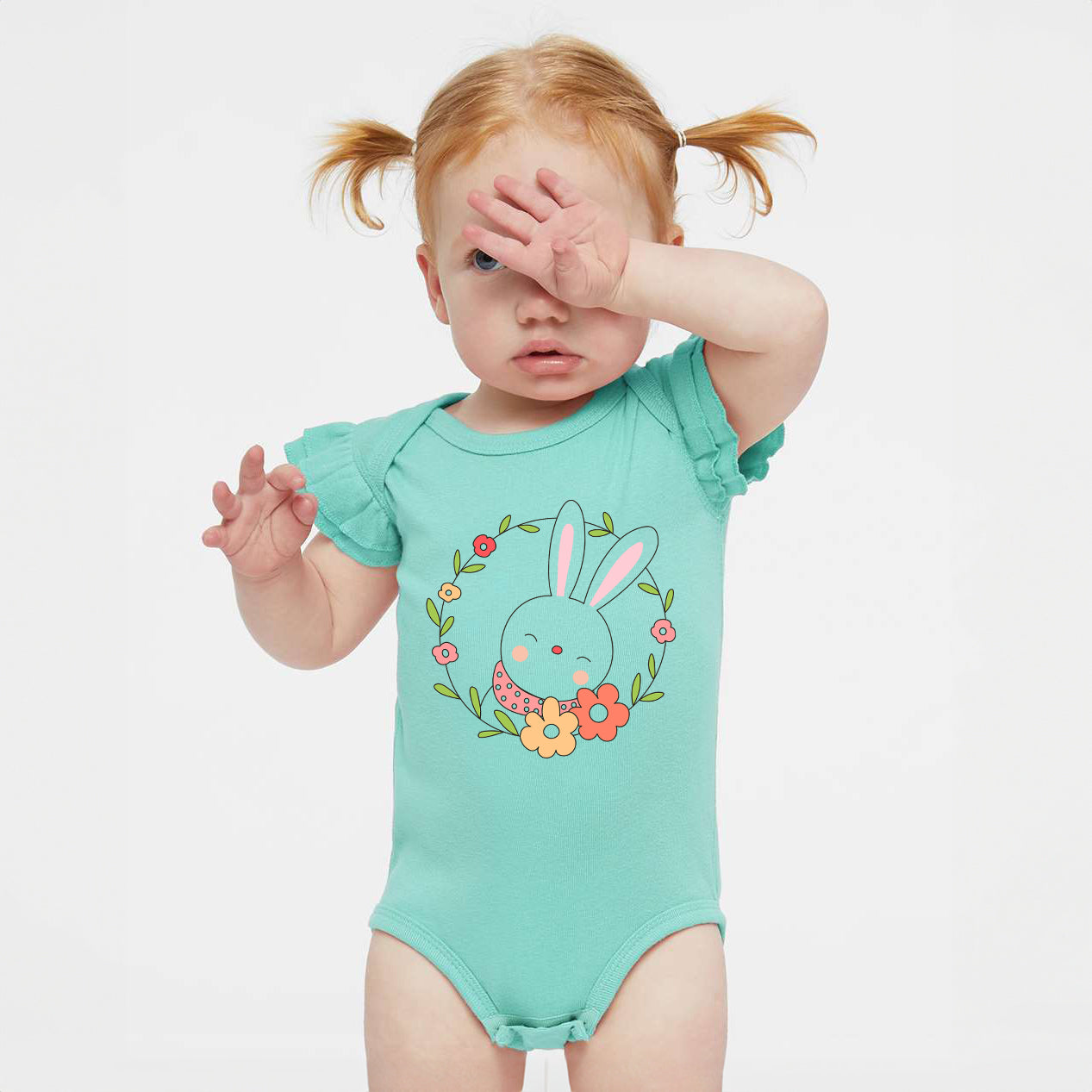 Easter Bunny Flower Wreath | Baby Graphic Flutter Sleeve Bodysuit