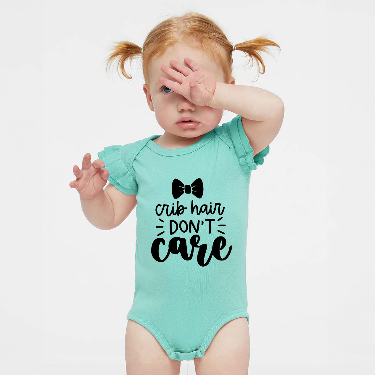 Crib Hair Don't Care | Baby Graphic Flutter Sleeve Bodysuit
