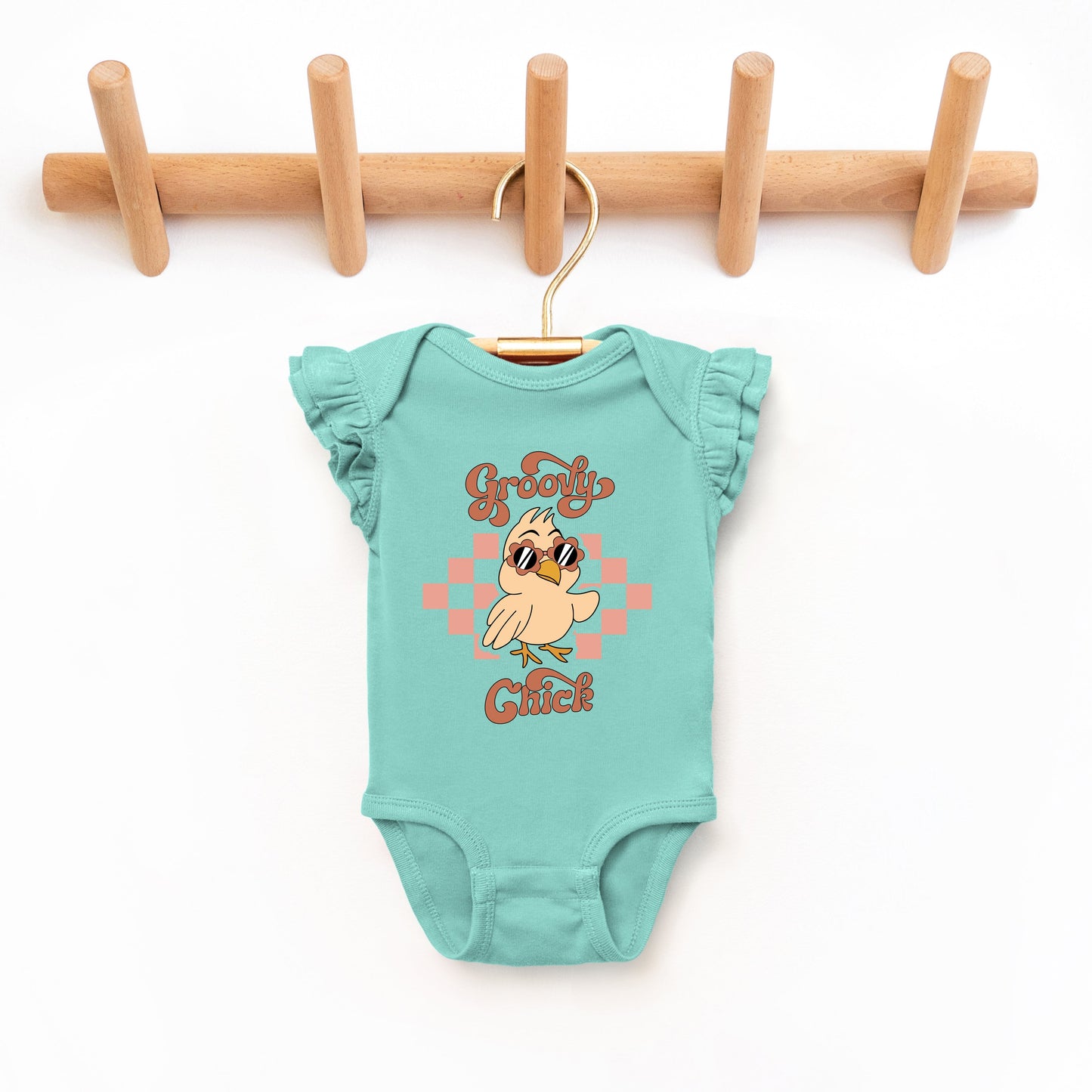 Groovy Chick Checkered | Baby Graphic Flutter Sleeve Bodysuit