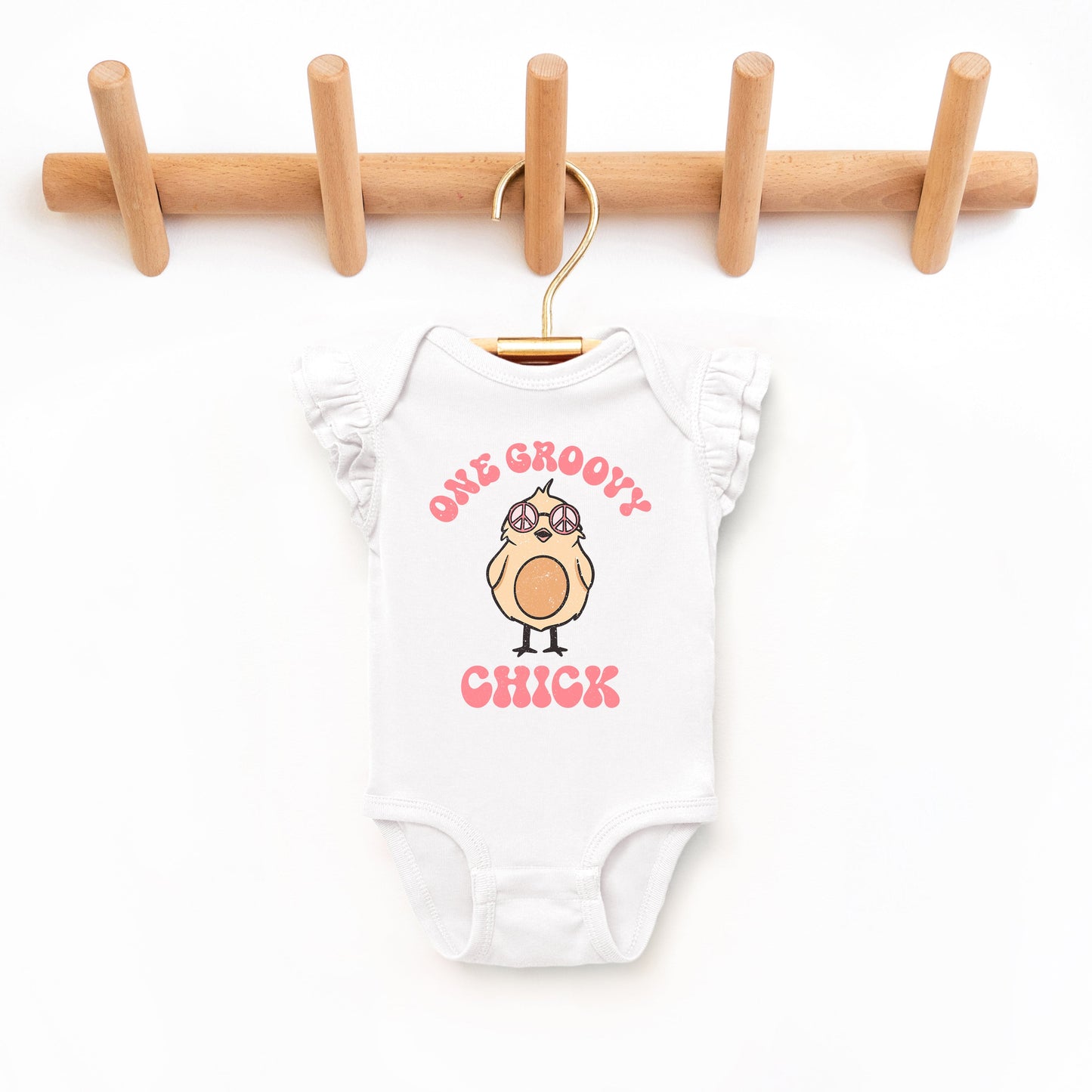 One Groovy Chick | Baby Graphic Flutter Sleeve Bodysuit