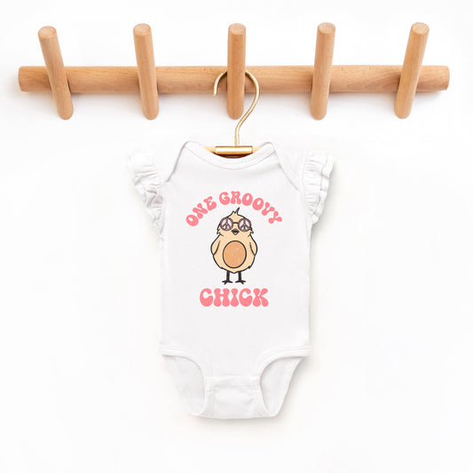 One Groovy Chick | Baby Graphic Flutter Sleeve Bodysuit