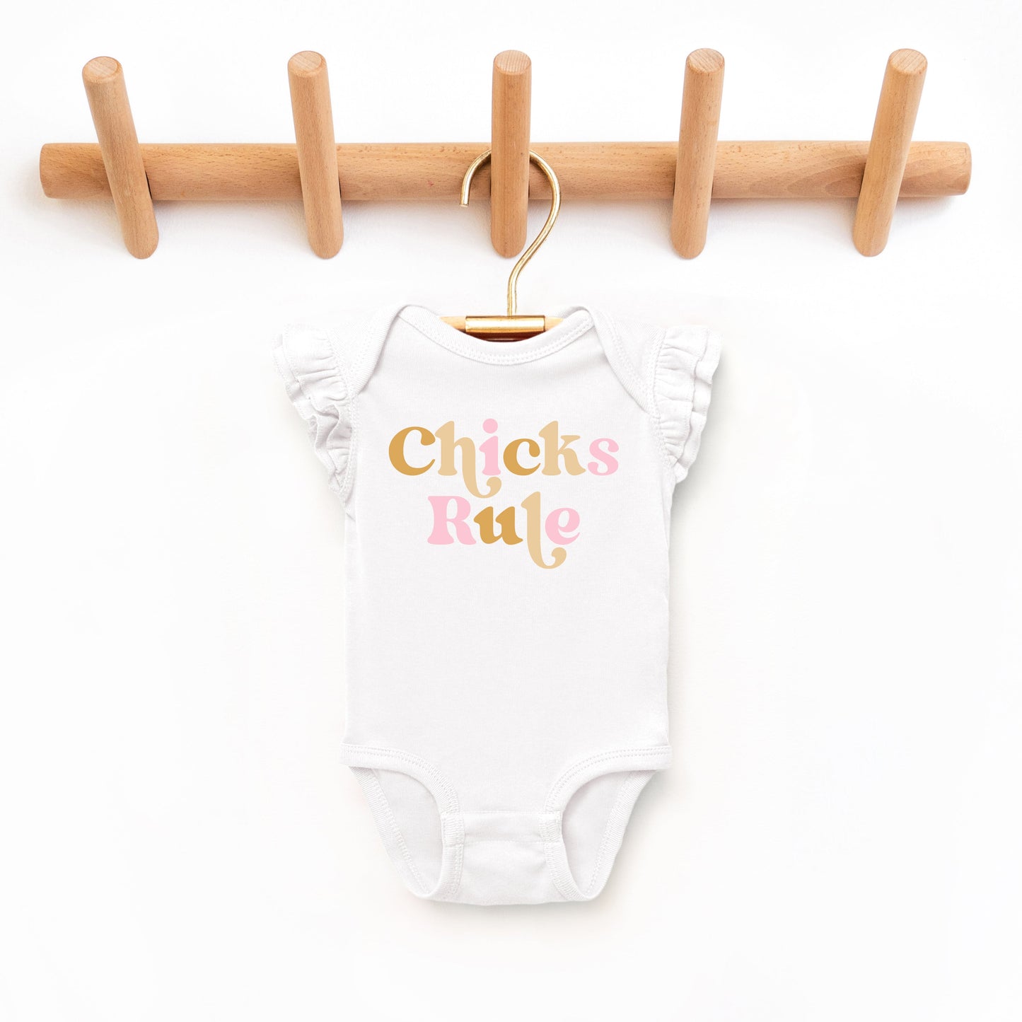 Chicks Rule Colorful | Baby Graphic Flutter Sleeve Bodysuit