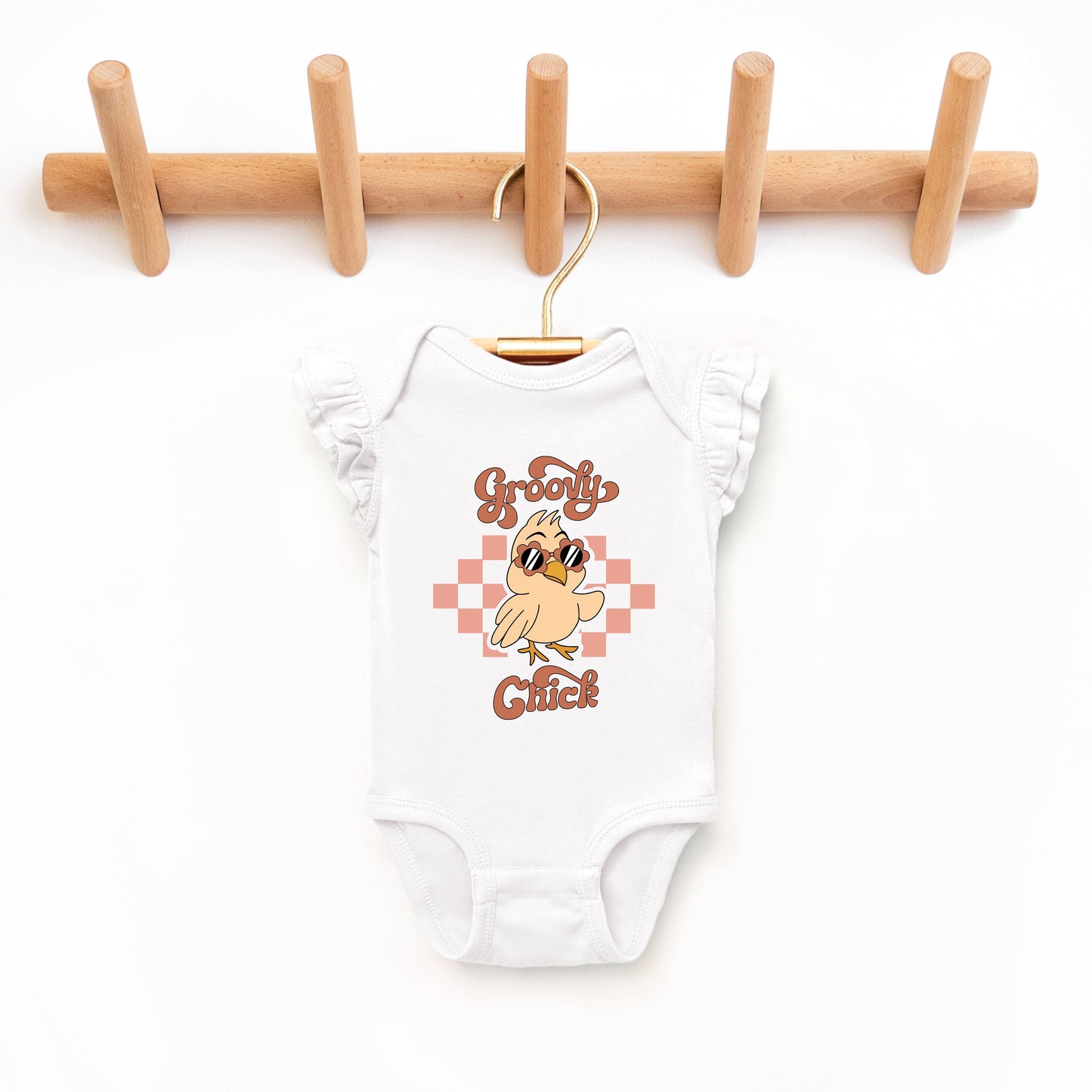 Groovy Chick Checkered | Baby Graphic Flutter Sleeve Bodysuit