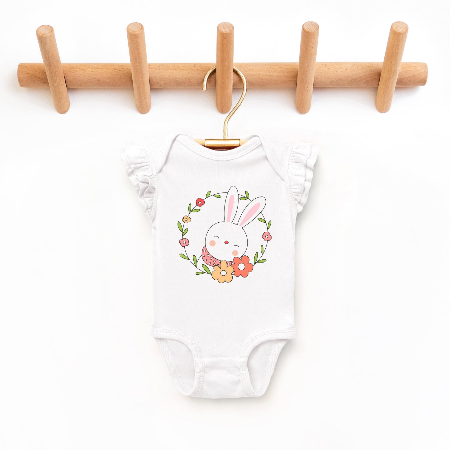 Easter Bunny Flower Wreath | Baby Graphic Flutter Sleeve Bodysuit