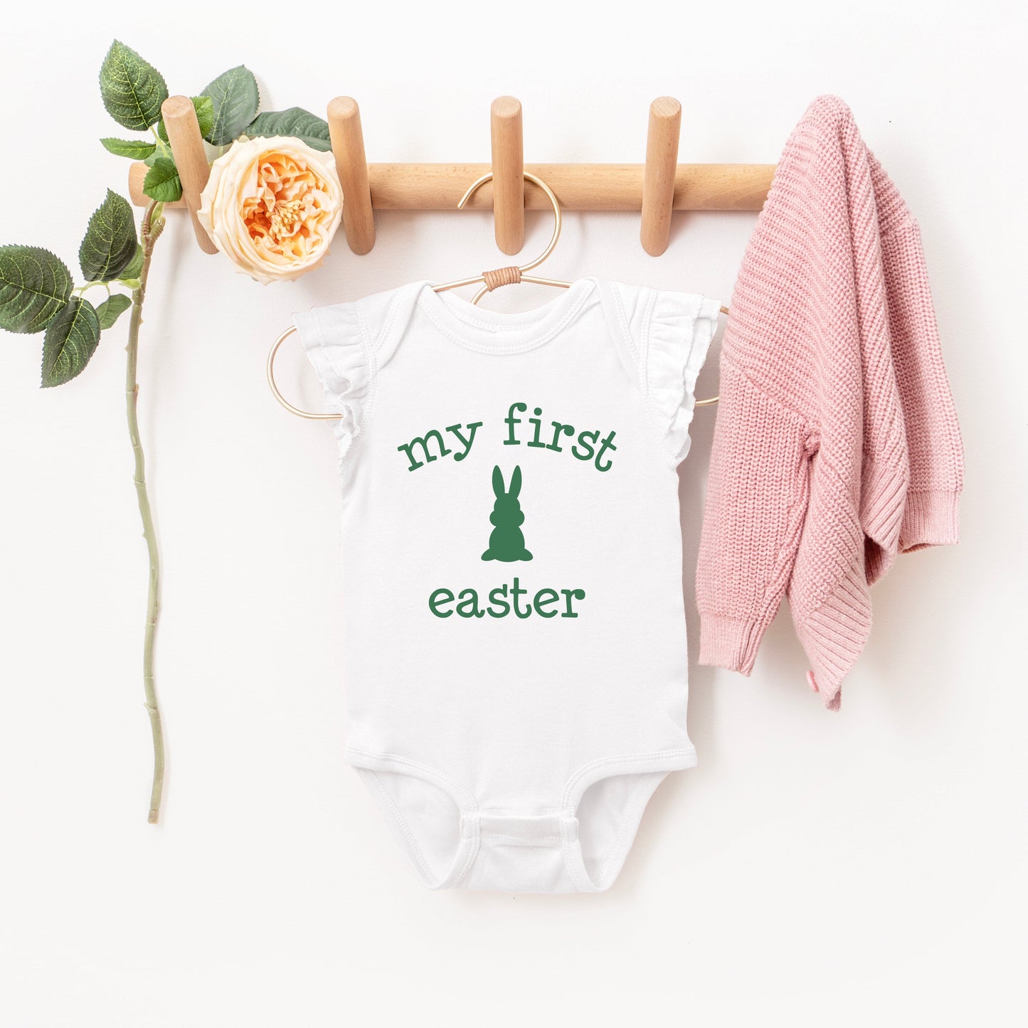Bunny First Easter | Baby Graphic Flutter Sleeve Bodysuit