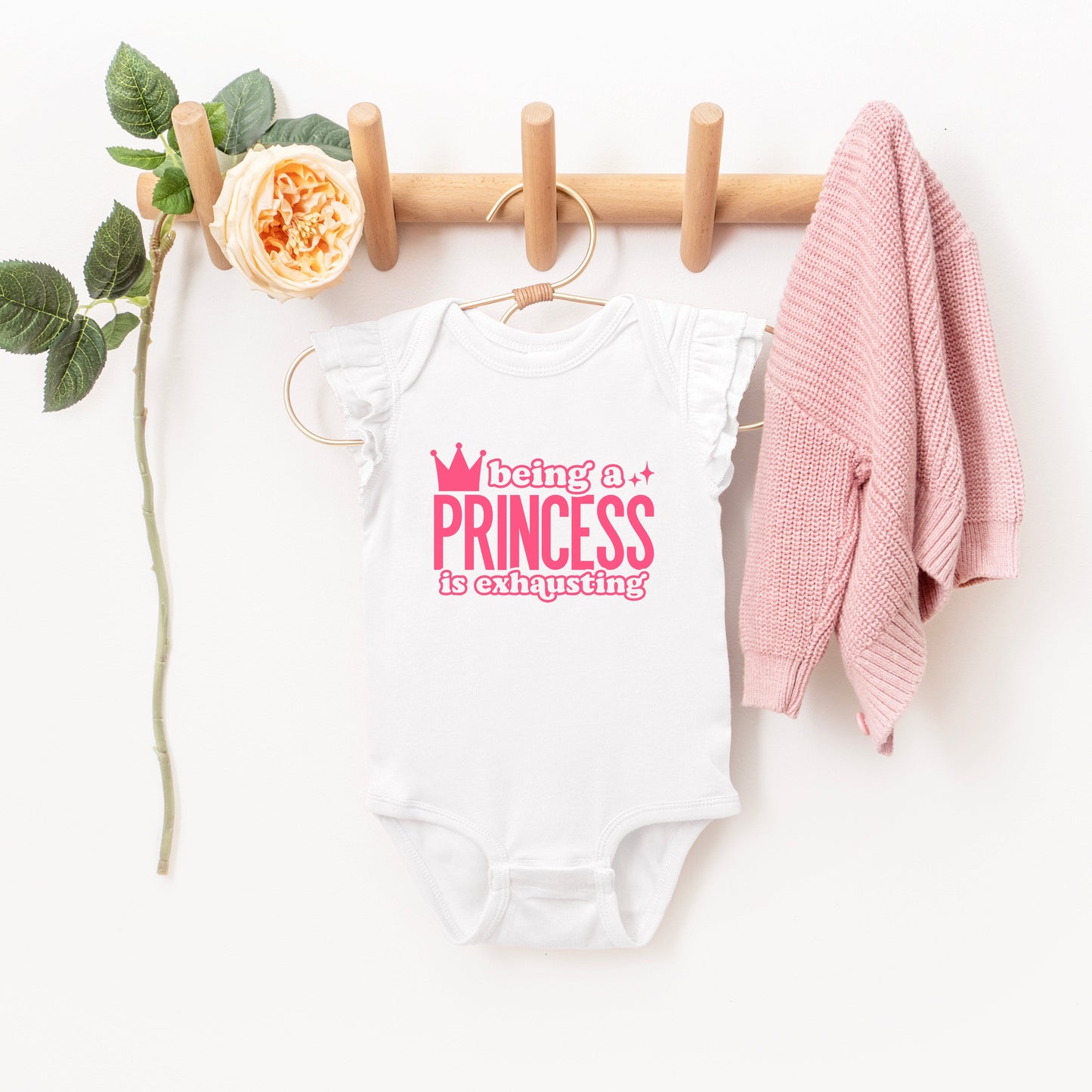 Being A Princess Is Exhausting | Baby Graphic Flutter Sleeve Bodysuit