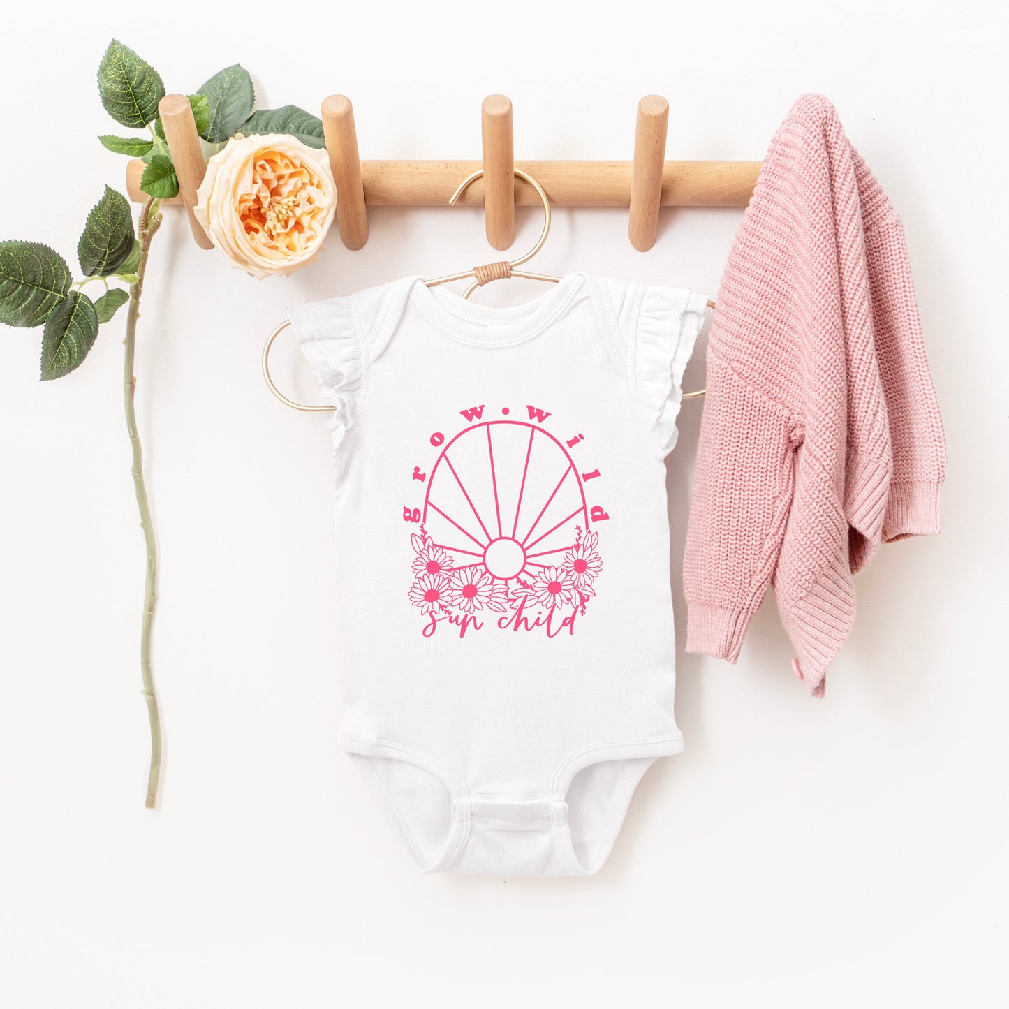 Grow Wild Sun Child | Baby Graphic Flutter Sleeve Bodysuit