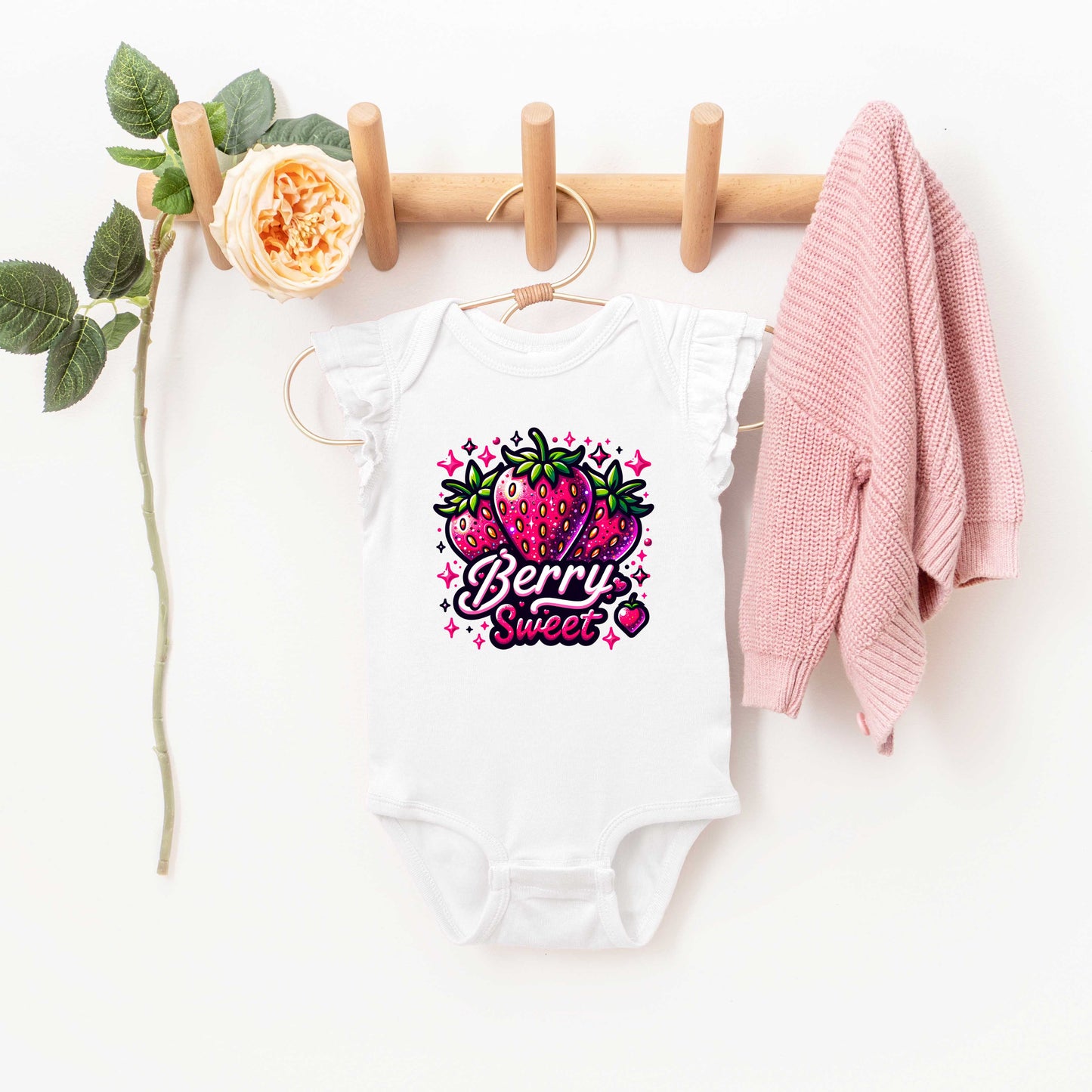 Berry Sweet Strawberry | Baby Graphic Flutter Sleeve Bodysuit