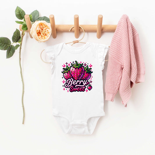 Berry Sweet Strawberry | Baby Graphic Flutter Sleeve Bodysuit