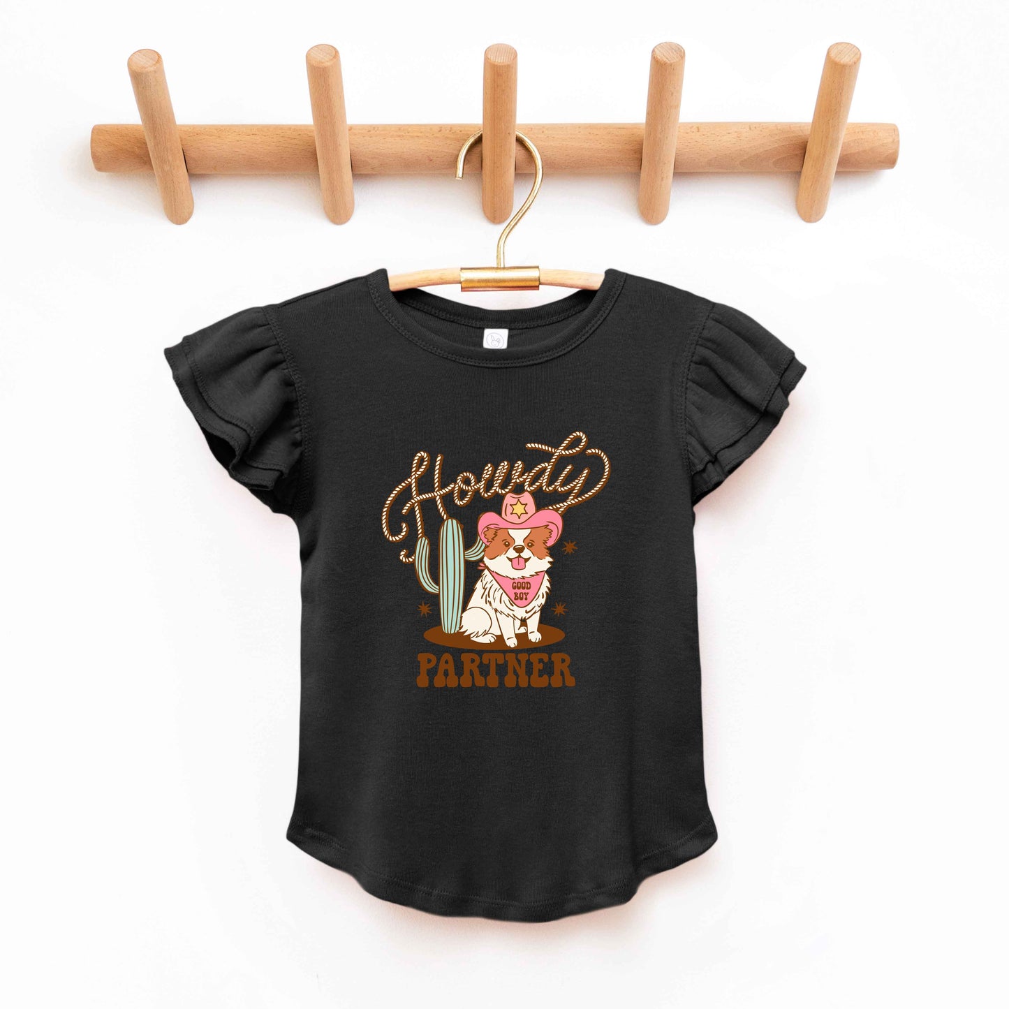 Howdy Partner Dog | Toddler Graphic Flutter Sleeve Tee