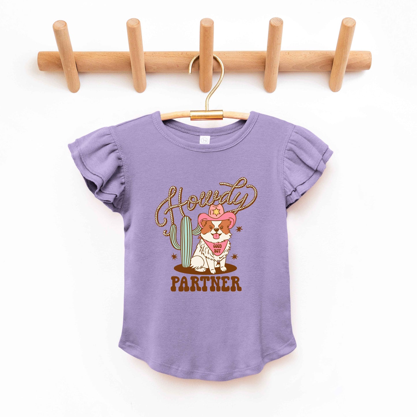 Howdy Partner Dog | Toddler Graphic Flutter Sleeve Tee