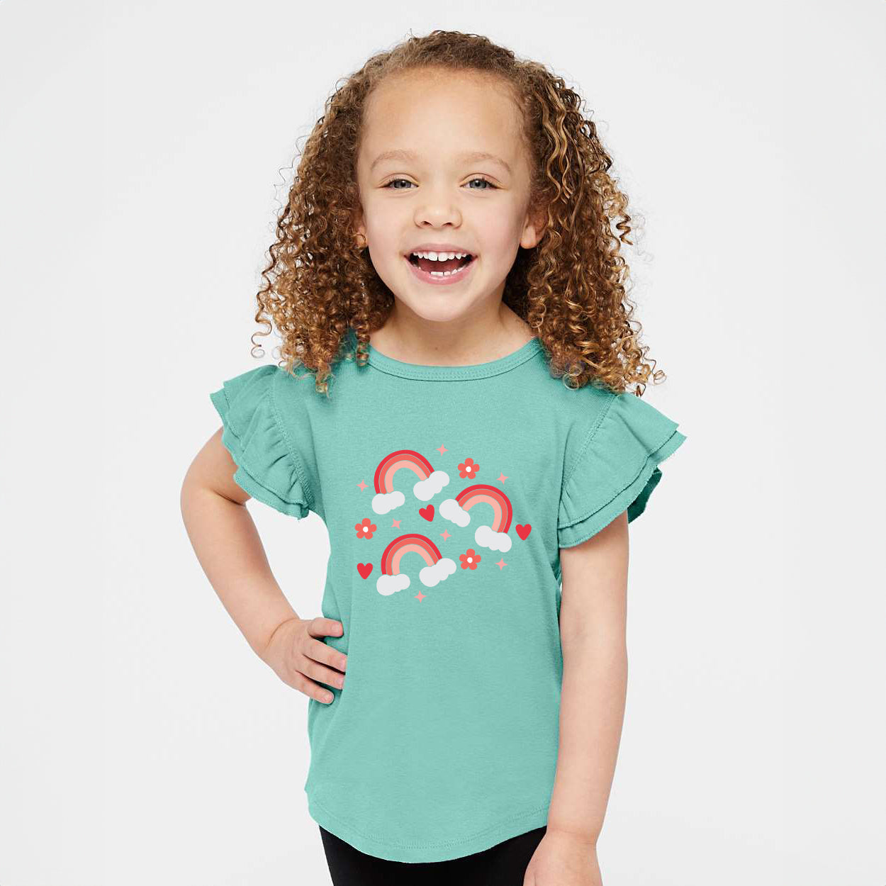Valentine Rainbow | Toddler Graphic Flutter Sleeve Tee