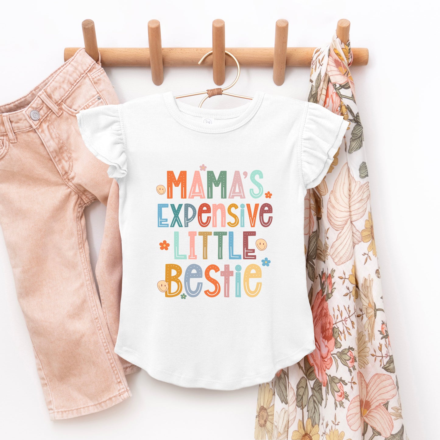 Mama's Expensive Bestie | Toddler Graphic Flutter Sleeve Tee