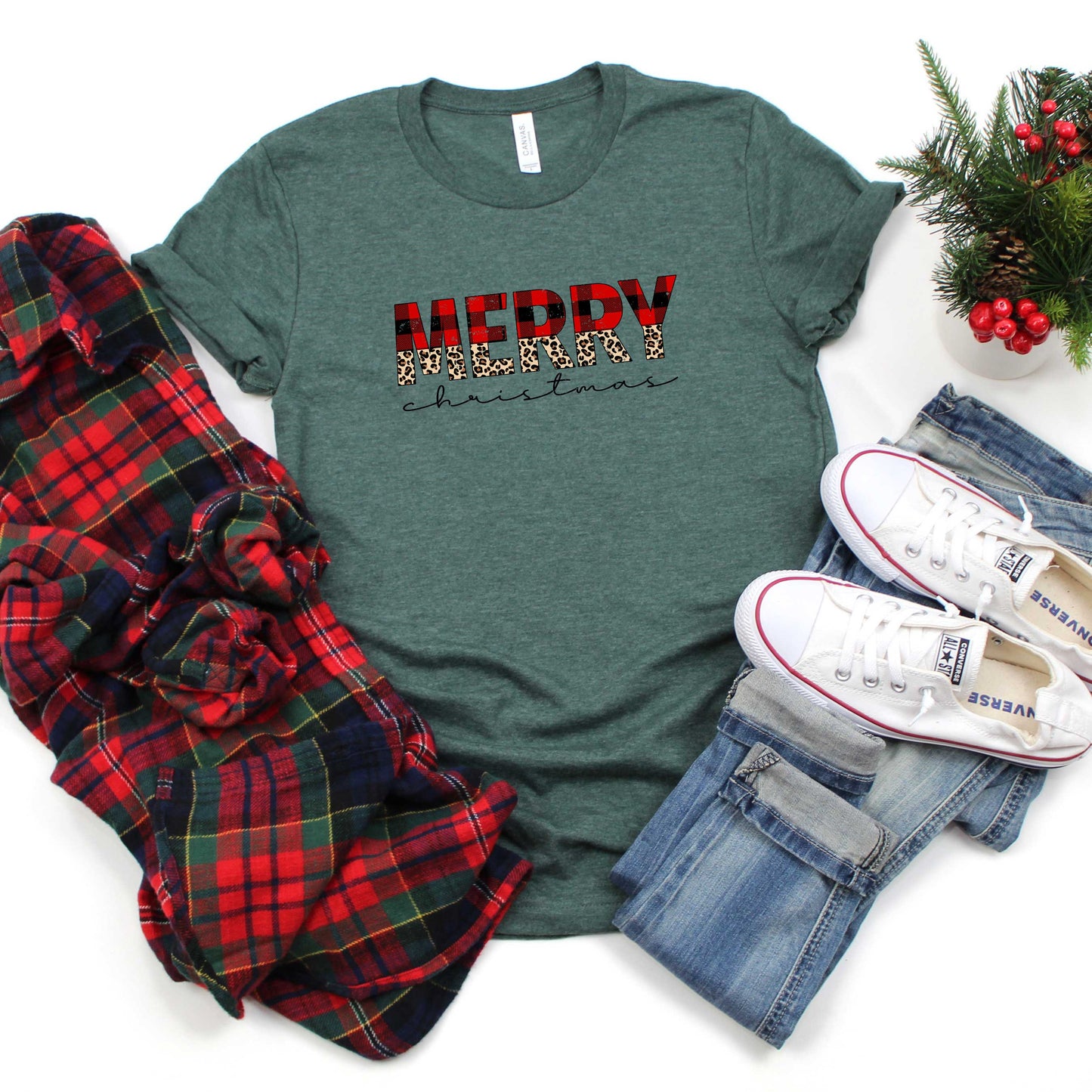 Buffalo Plaid Merry Christmas | Short Sleeve Graphic Tee