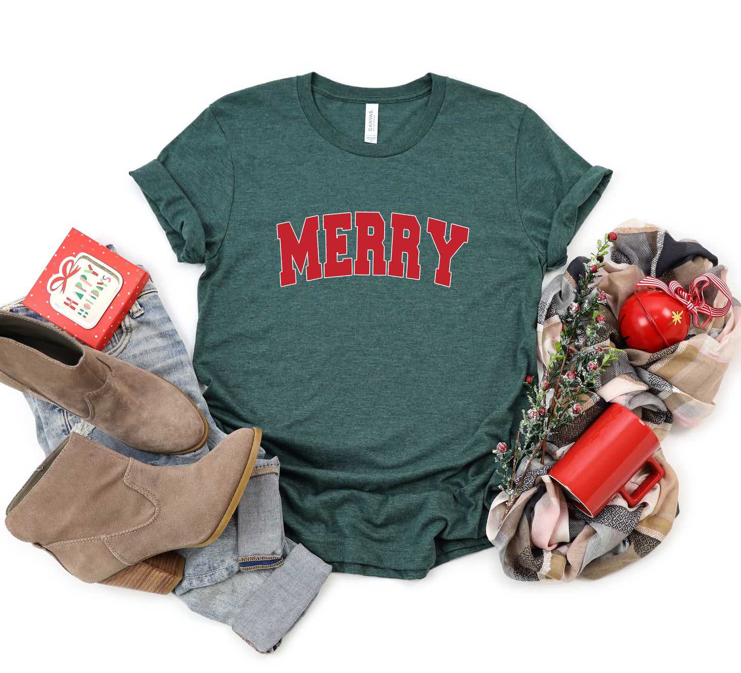 Merry Varsity White Outline | Short Sleeve Graphic Tee