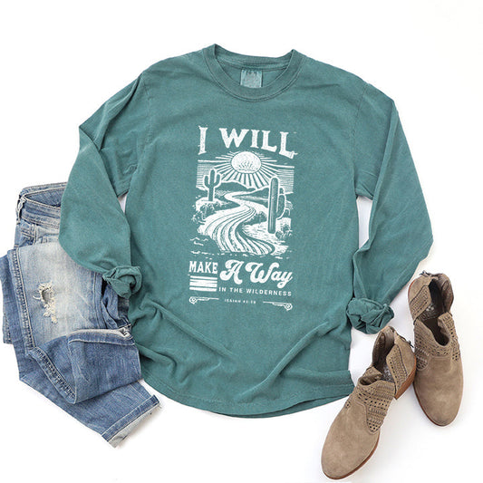 I Will Make A Way Cactus | Garment Dyed Long Sleeve