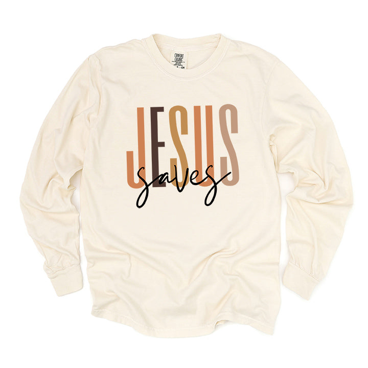 Jesus Saves Cursive | Garment Dyed Long Sleeve