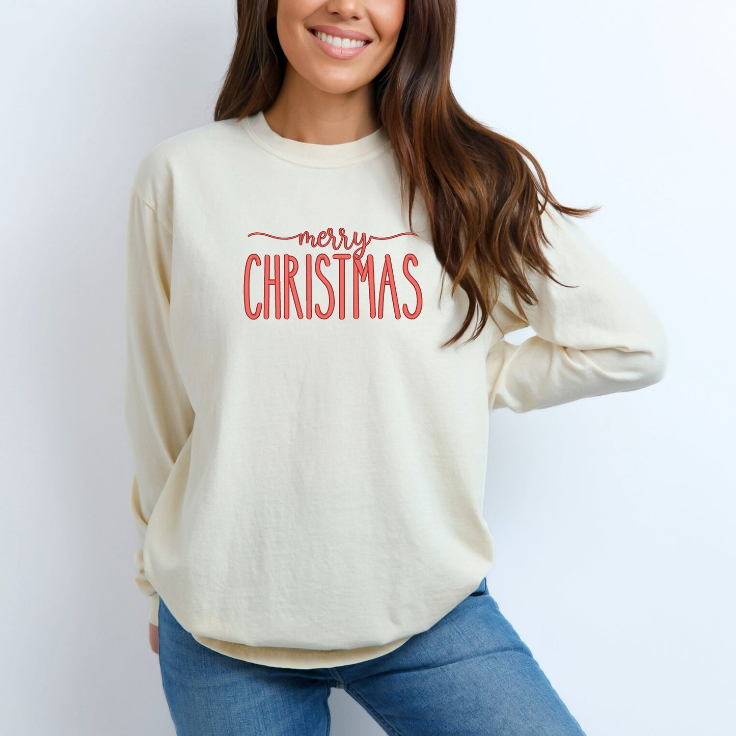 Embroidered Merry Christmas | Garment Dyed Long Sleeve