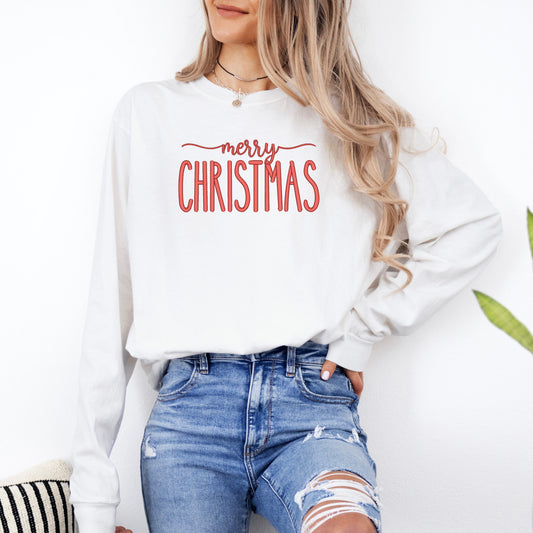 Embroidered Merry Christmas | Garment Dyed Long Sleeve