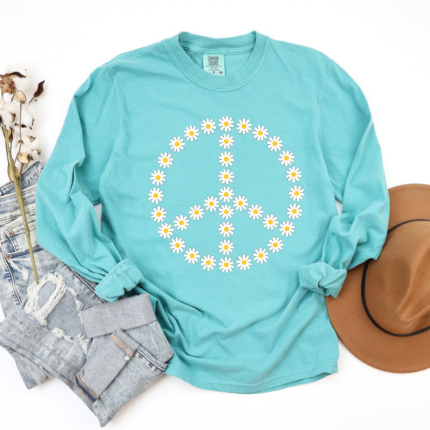 Daisy Peace Sign | Garment Dyed Long Sleeve