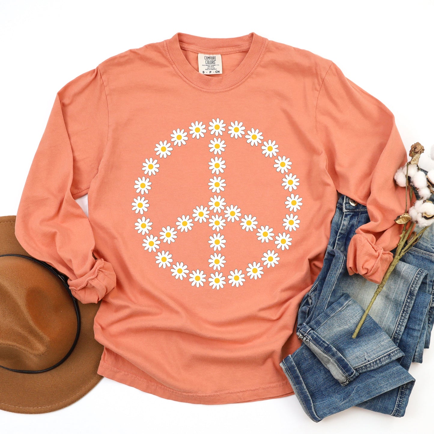 Daisy Peace Sign | Garment Dyed Long Sleeve