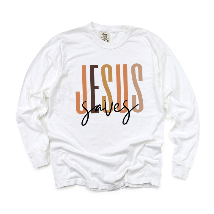 Jesus Saves Cursive | Garment Dyed Long Sleeve