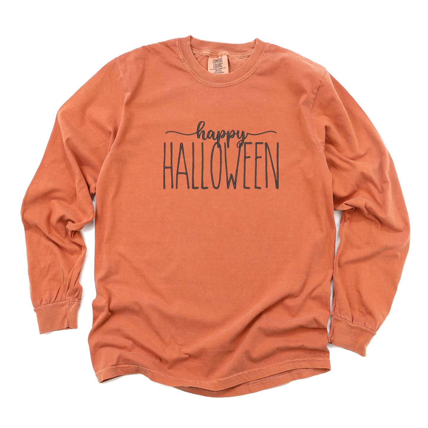 Embroidered Happy Halloween | Garment Dyed Long Sleeve