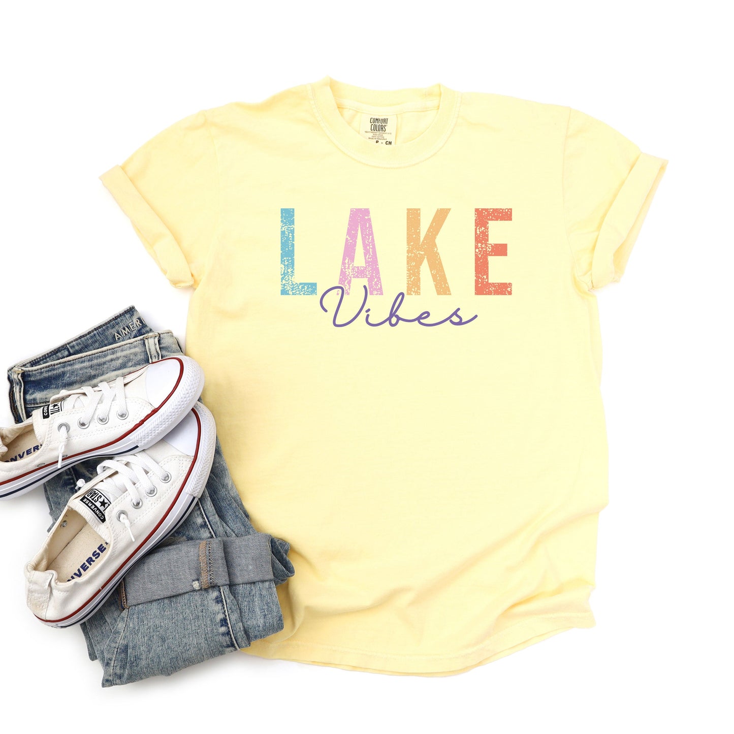 Lake Vibes Cursive | Garment Dyed Short Sleeve Tee