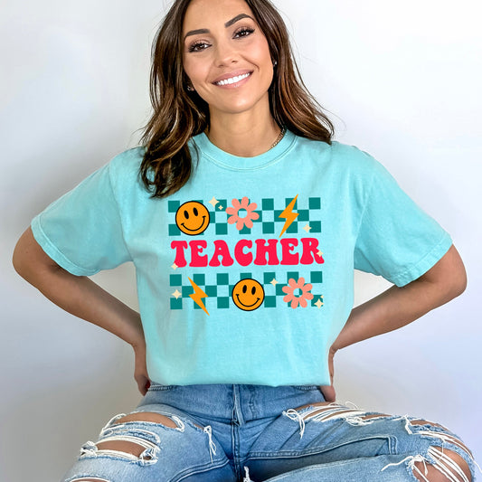 Retro Teacher Checkered | Garment Dyed Short Sleeve Tee