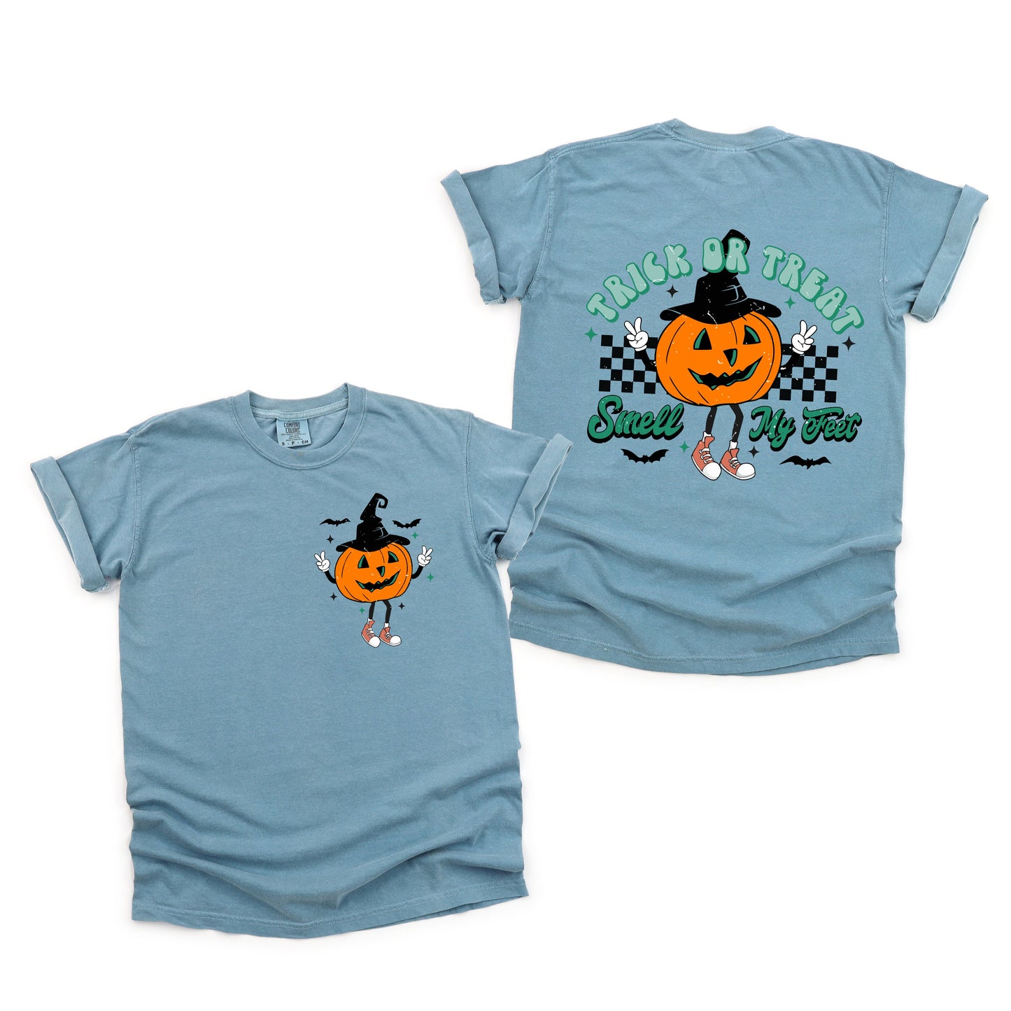 Smell My Feet Pumpkin | Garment Dyed Tee | Front and Back Ink