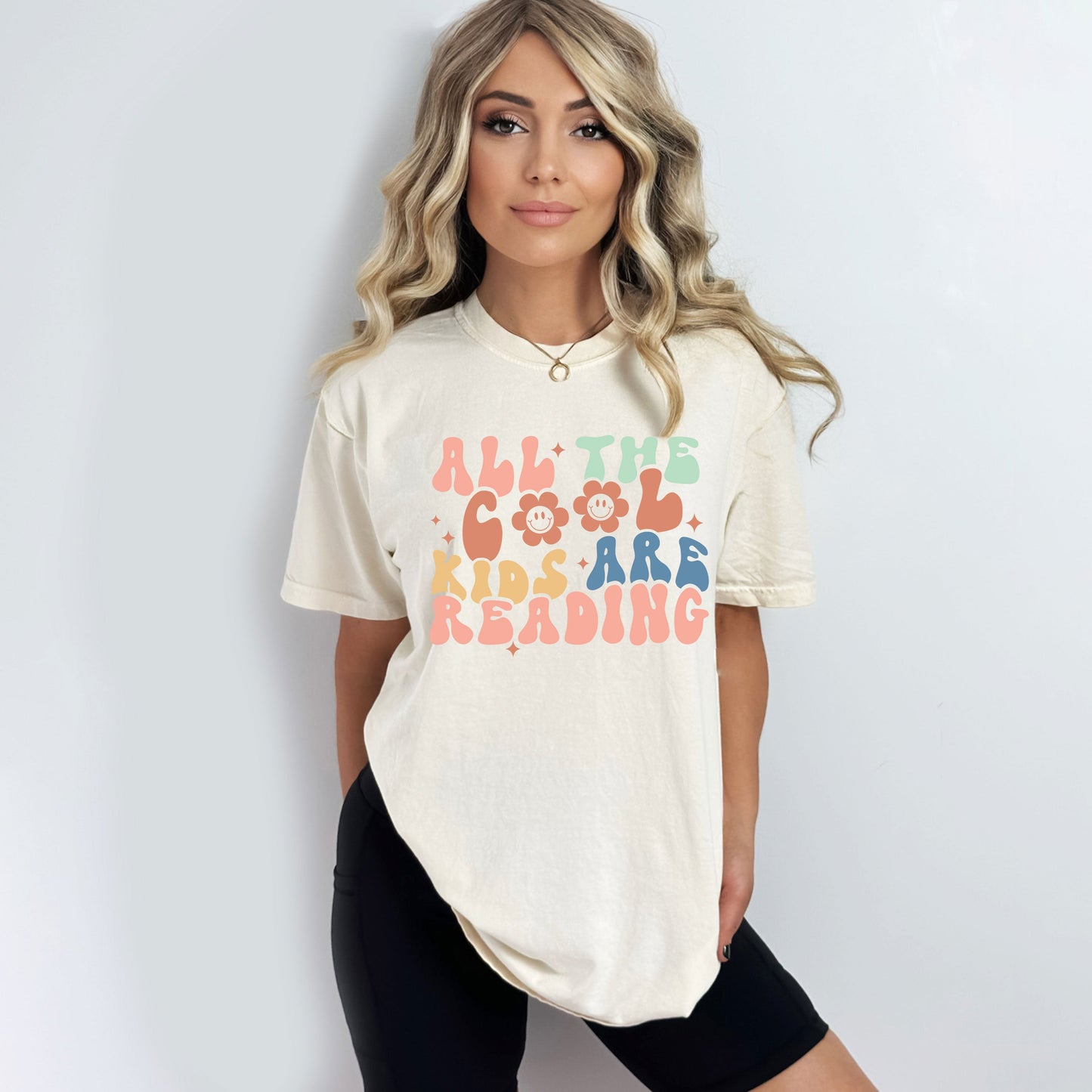 Cool Kids Are Reading Colorful | Garment Dyed Short Sleeve Tee