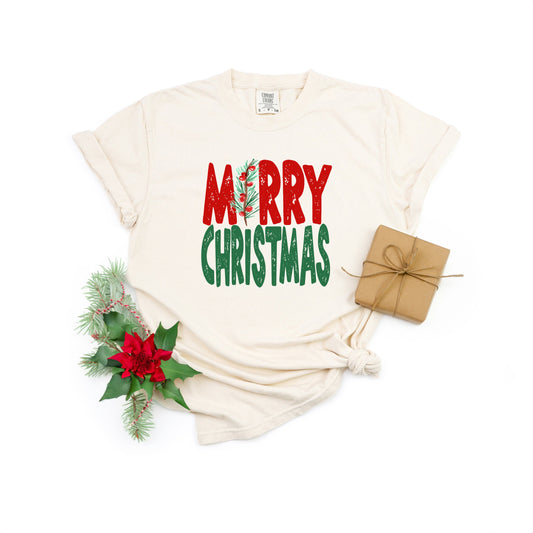 Red and Green Merry Christmas | Garment Dyed Tee