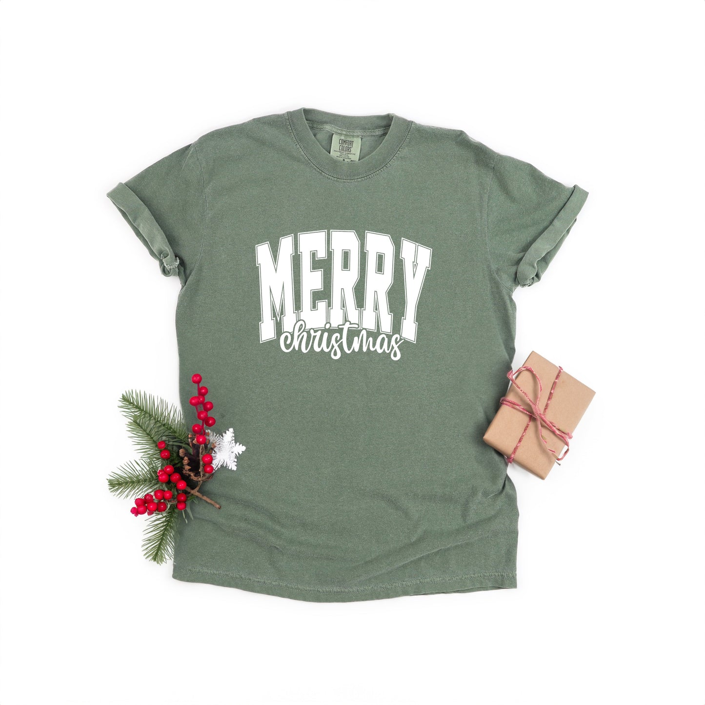 Merry Christmas Cursive Bold | Garment Dyed Tee