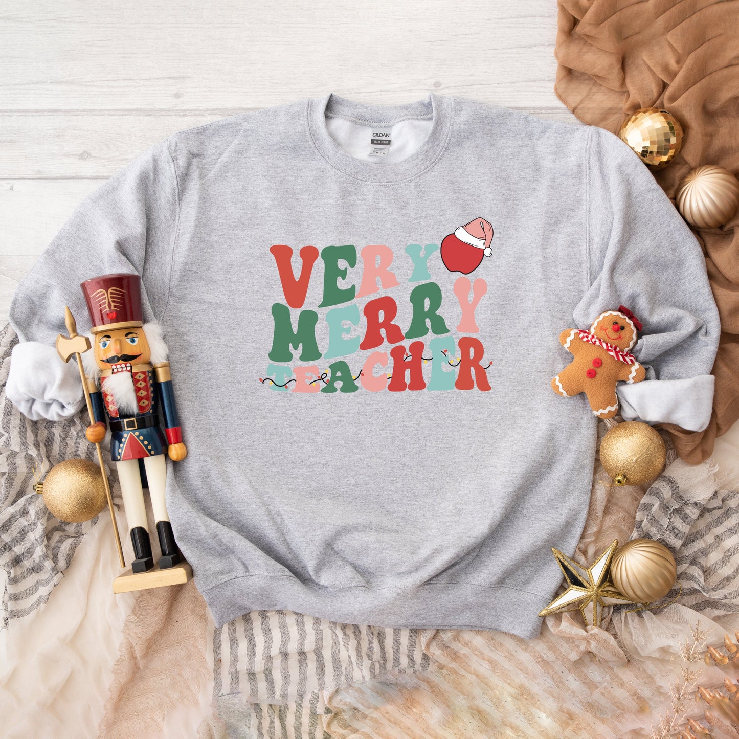 Very Merry Teacher Wavy | Sweatshirt