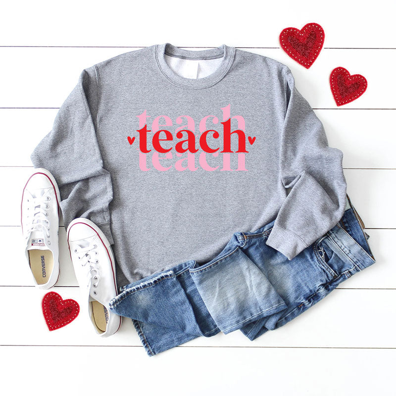 Teach Stacked With Hearts | Sweatshirt
