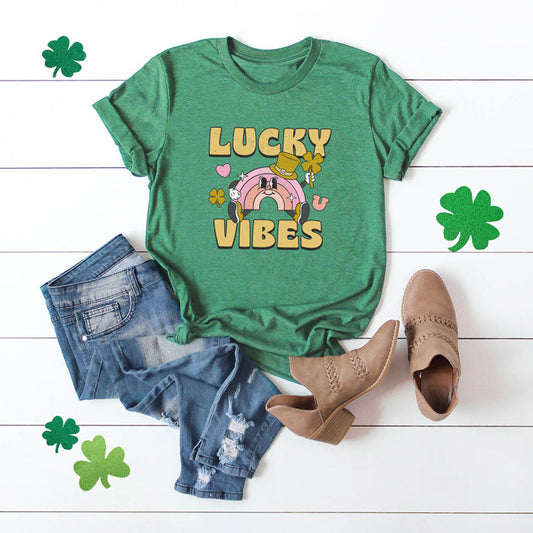 Lucky Vibes Cartoon Rainbow | Short Sleeve Graphic Tee