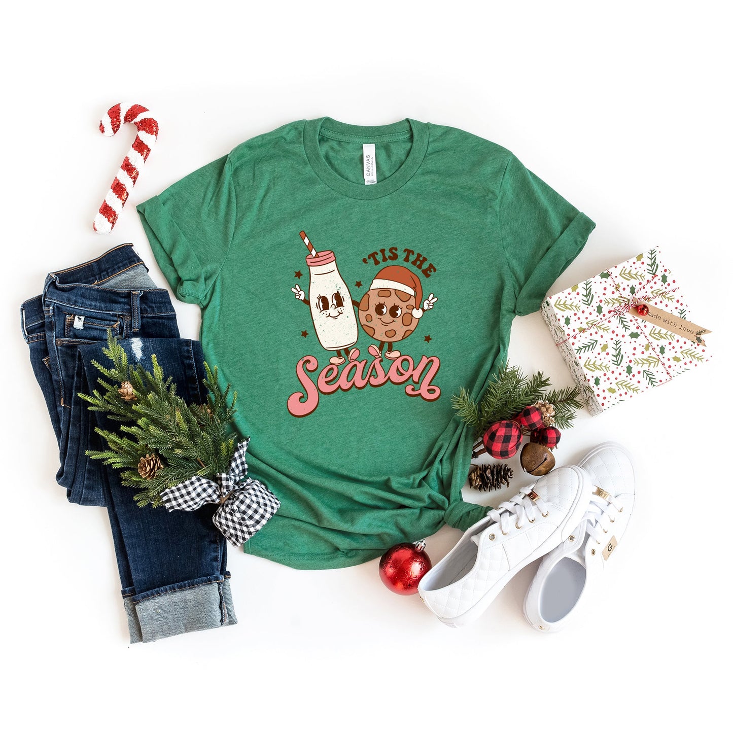 Tis The Season Milk And Cookie | Short Sleeve Crew Neck