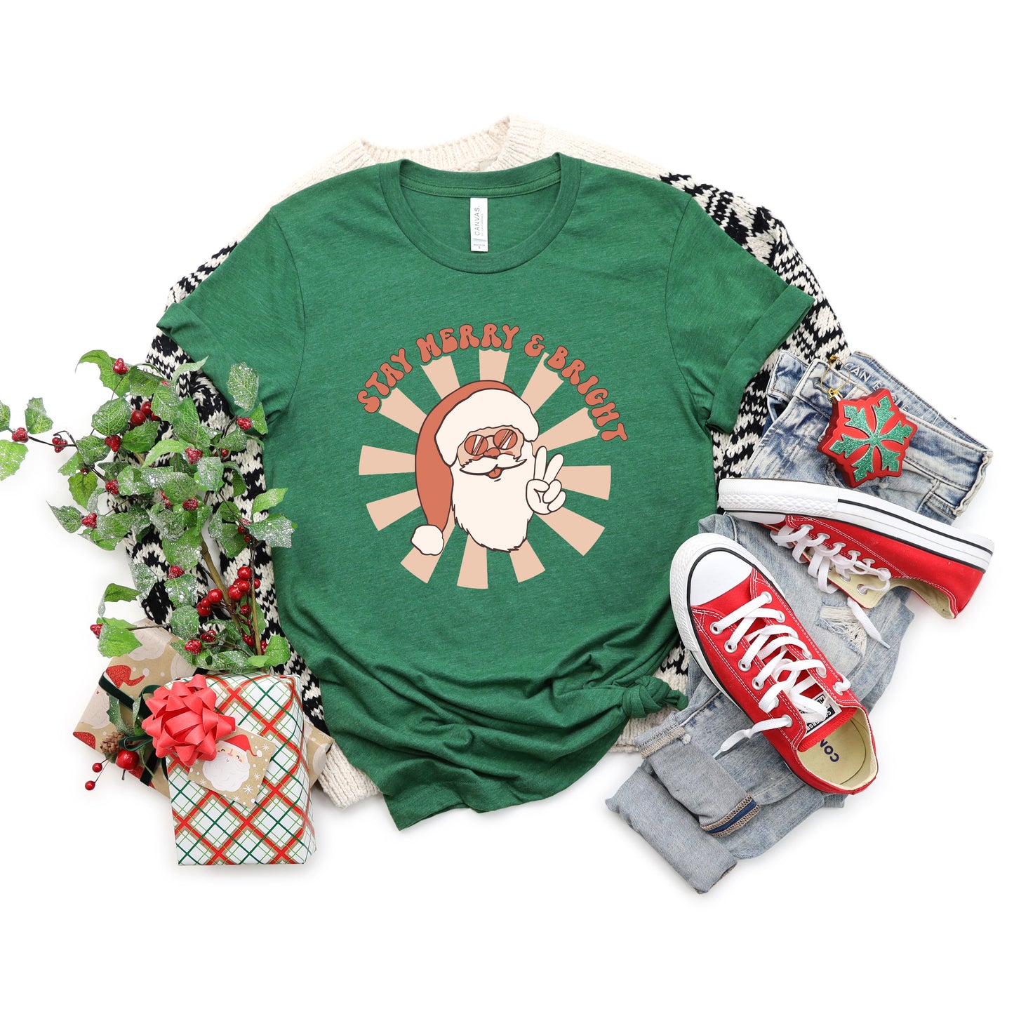 Stay Merry and Bright Santa | Short Sleeve Crew Neck