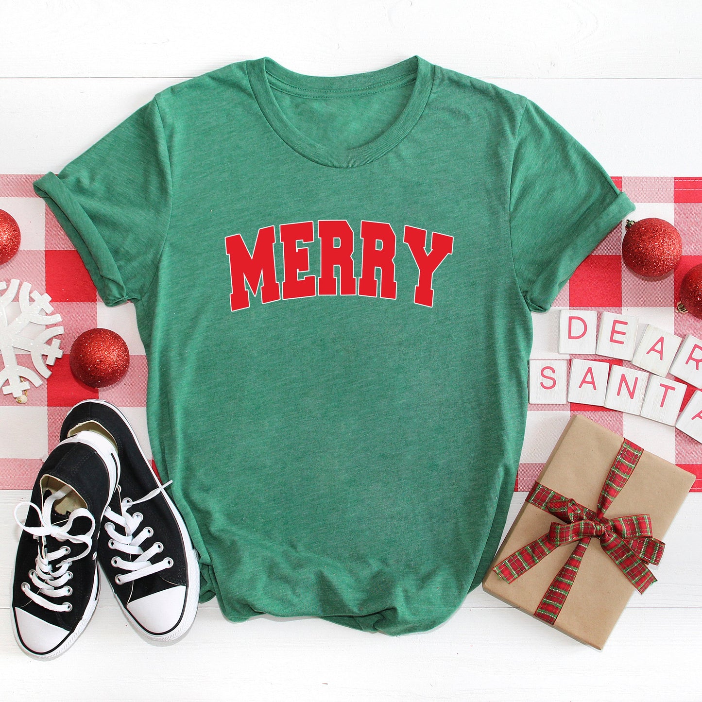 Merry Varsity White Outline | Short Sleeve Graphic Tee