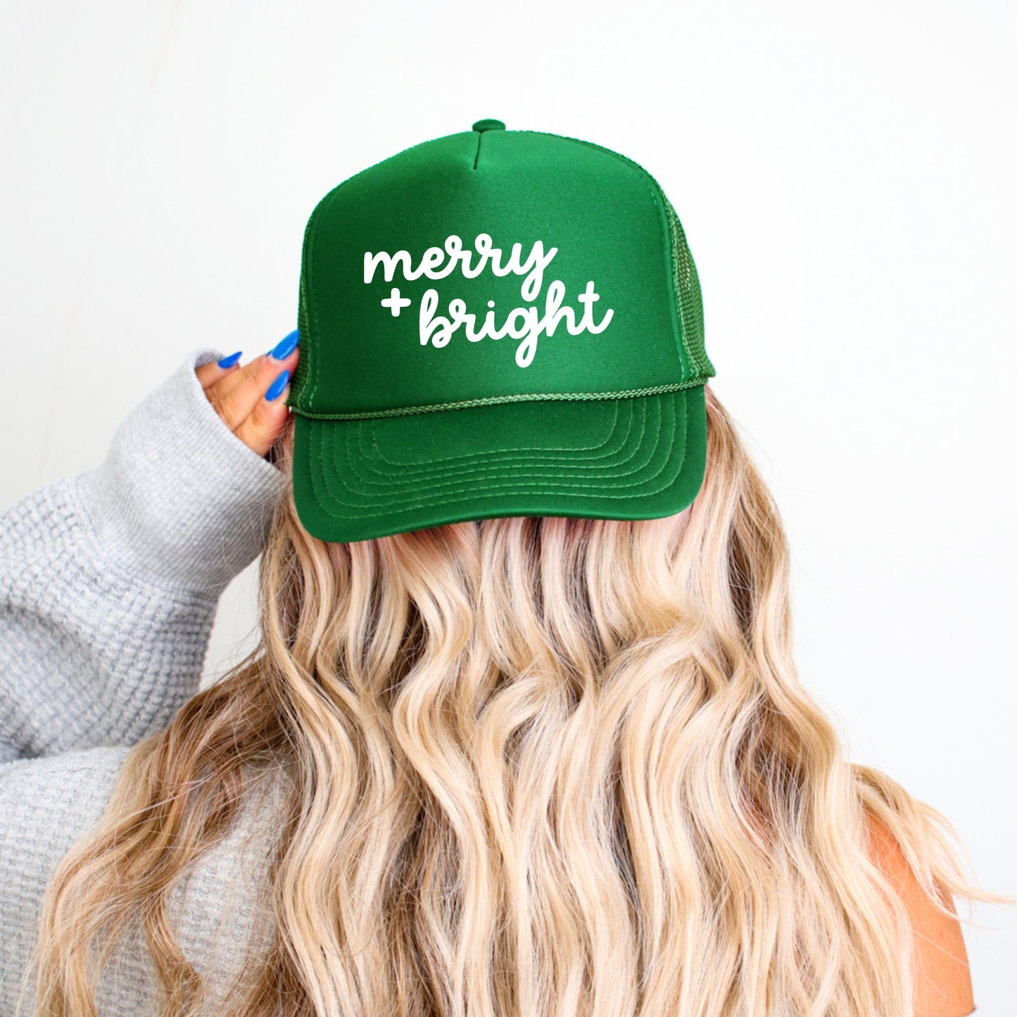 Merry and Bright Bold Cursive Puff Print Print |  Foam Trucker Hat