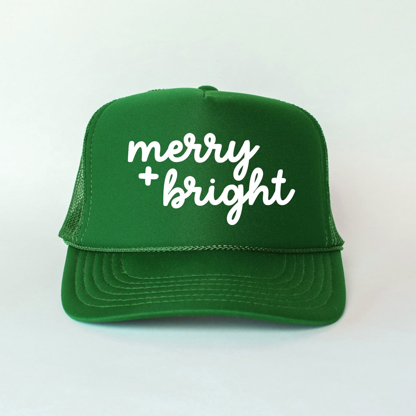 Merry and Bright Bold Cursive Puff Print Print |  Foam Trucker Hat