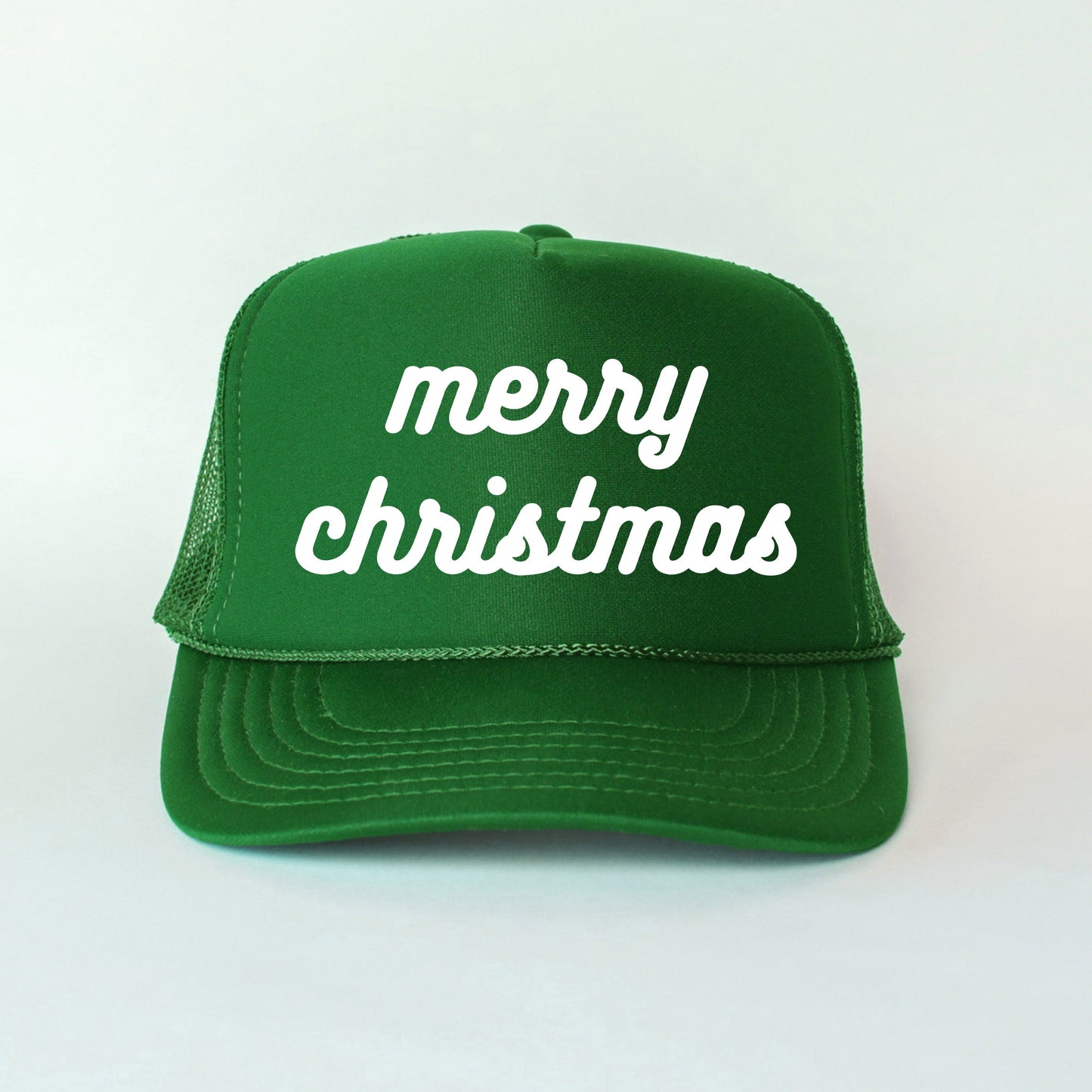 Merry Christmas Bold Cursive Words Puff Print |  Foam Trucker Hat